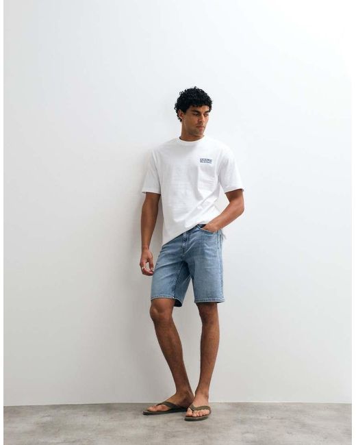 Only & Sons White Regular Fit Denim Shorts for men