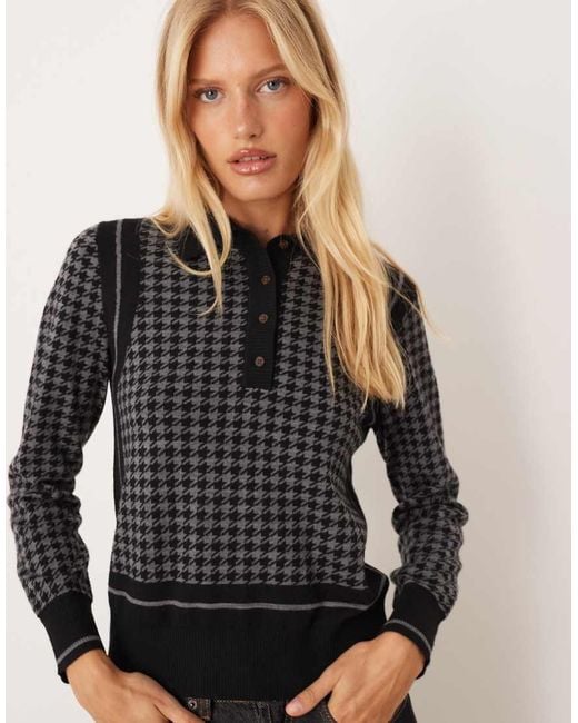 Gant Black Houndstooth Jacquard Knit Polo