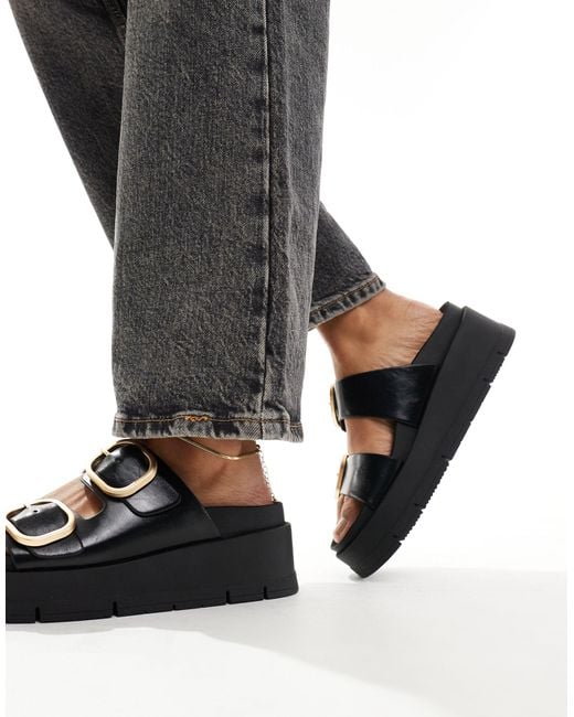 Bershka Black Buckle Detail Flatform Sandals