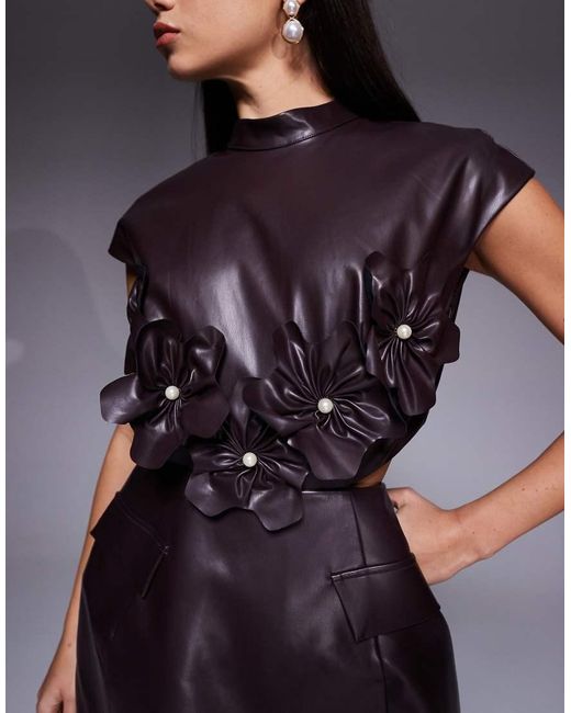ASOS Blue Pu Structured Mini Dress With Corsage Detail