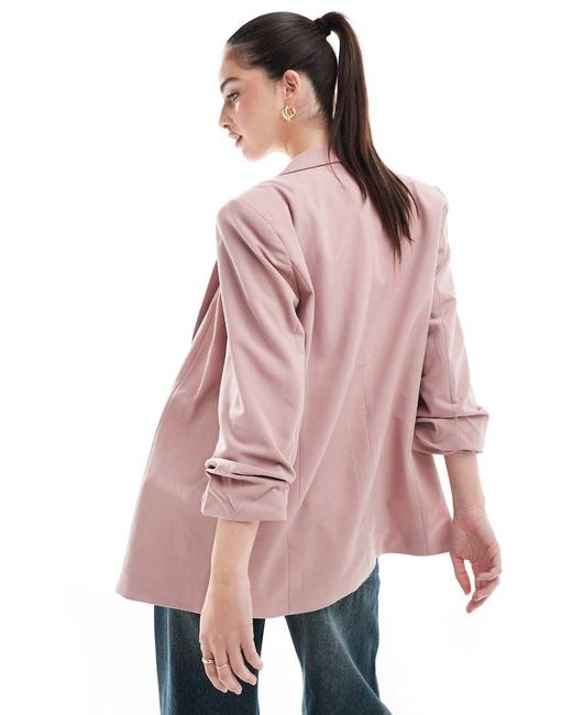 Pieces Pink Ruched Sleeve Blazer