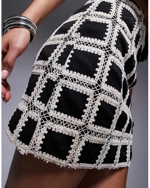 River Island Black Crochet Shorts Co-ord