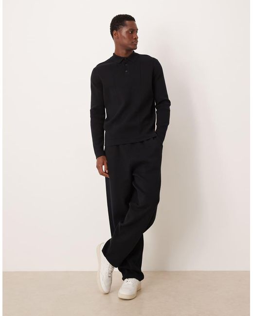 ASOS Black Relaxed Compact Knit Polo for men