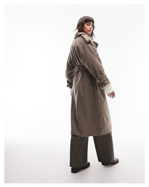 Trench-coat brossé ultra oversize - moka TOPSHOP en coloris Brown