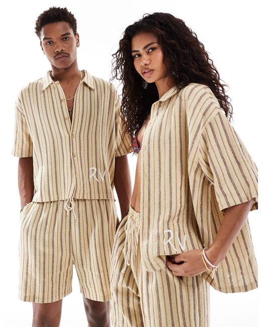 Reclaimed (vintage) Brown Unisex Textured Stripe Shirt Co-ord