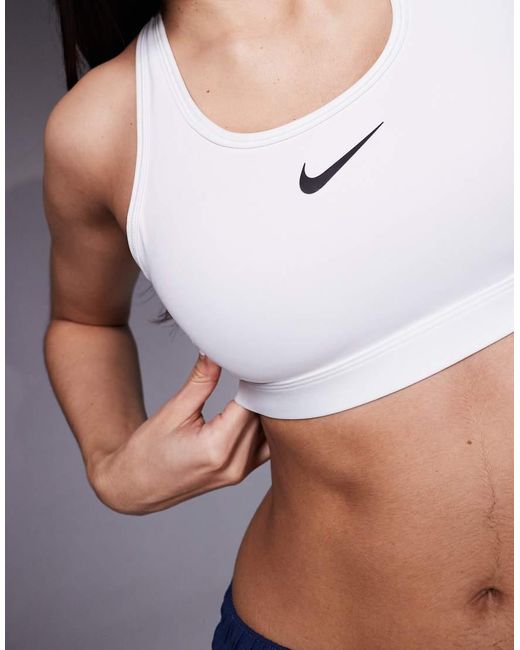 Nike White Swoosh High Support Non-Padded Adjustable Sports Bra