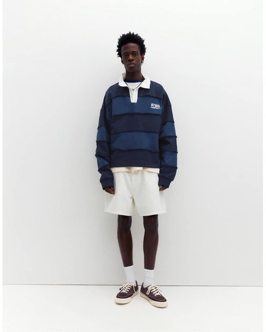 Pull&Bear Blue Stwd Striped Polo Shirt for men