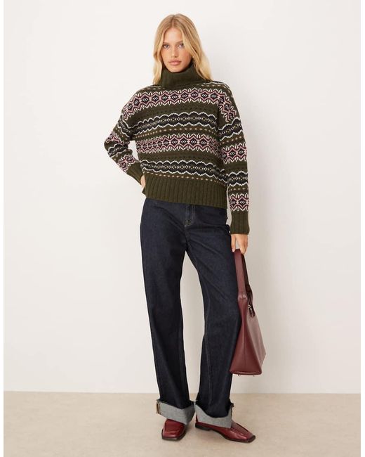 Barbour Gray Helen Knitted Turtle Neck Fairisle Jumper