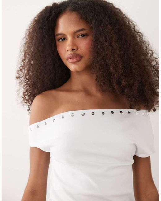 ASOS White Off Shoulder With Stud Details Top