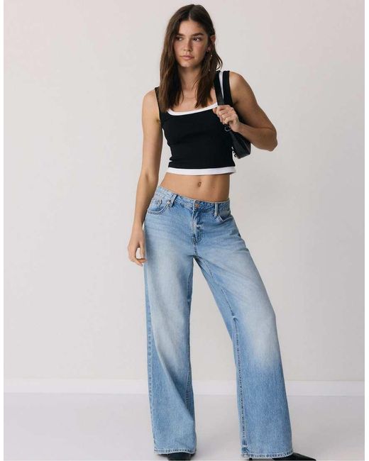 Stradivarius Black Two-piece Effect Square Neckline Top