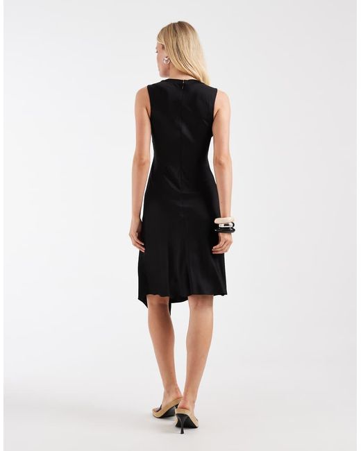 & Other Stories Black Sleeveless Satin Dress With Asymetric Hem