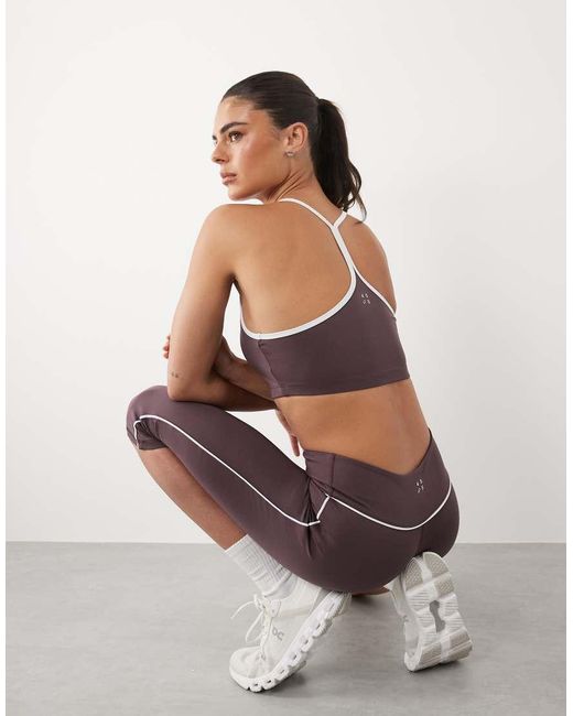4505 Purple Active Light Support Sports Bra With Piping And Removable Padding