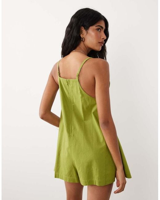 ASOS Green Cotton Linen Pinny Playsuit