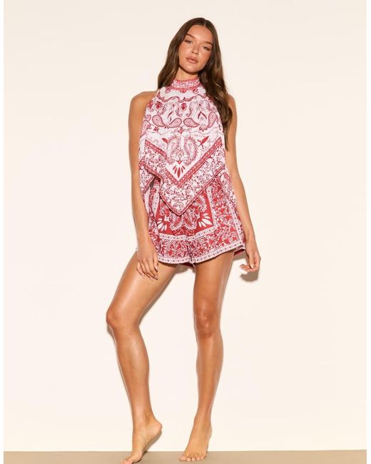 Noughts & Kisses Pink Sol Rouge Printed Halter Top