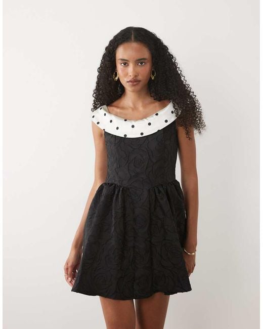 Sister Jane Black Margaux Jacquard Polka Dot Boat Neck Mini Dress