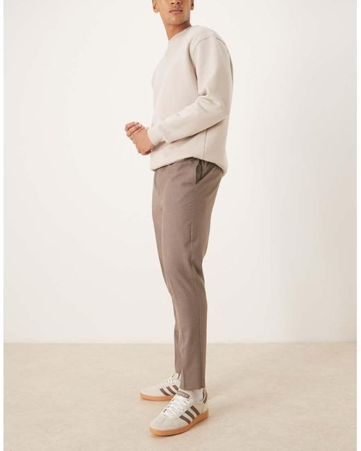 ASOS Natural Tailored Flannel Pull On Tapered Trousers for men