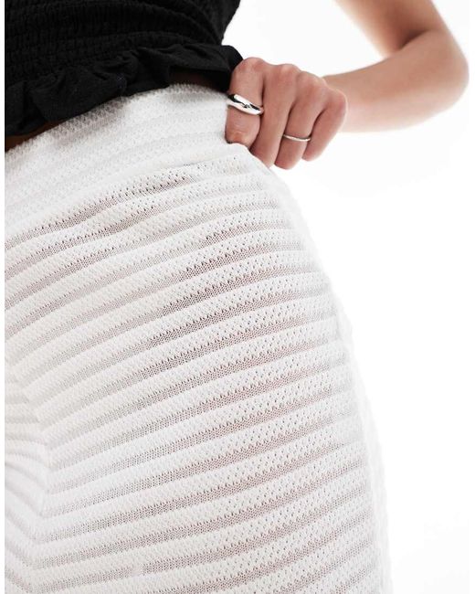 Pieces White Mix And Match Self Stripe Knitted Wide Leg Trouser