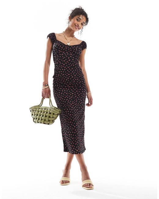 Bershka Milkmaid Midi Dress in Black | Lyst Canada Bershka Milkmaid Midi Dress in Black | Lyst Canada