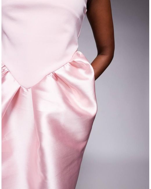 ASOS Pink Scuba Scoop Neck Midi Dress With Manipulated Puff Skirt