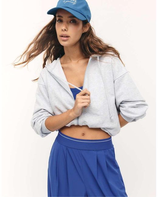 Stradivarius White Printed Hooded Bomber Sweatshirt