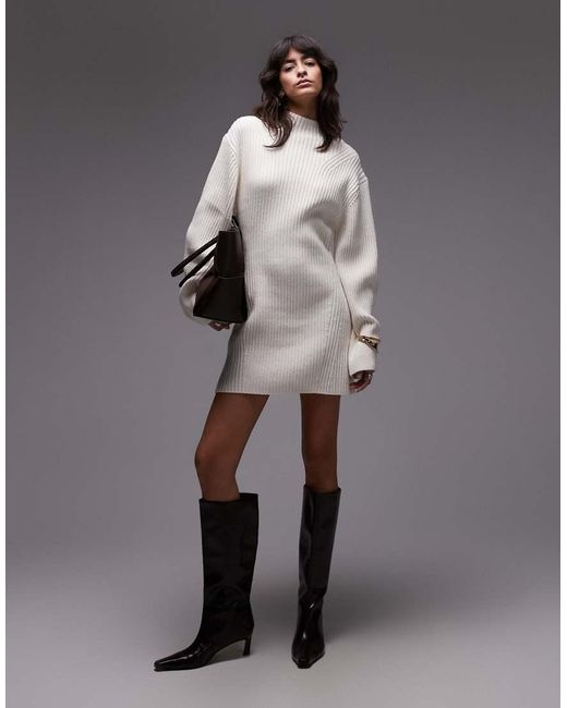 & Other Stories Gray Wool Knitted Mini Jumper Dress With Cinch Waist