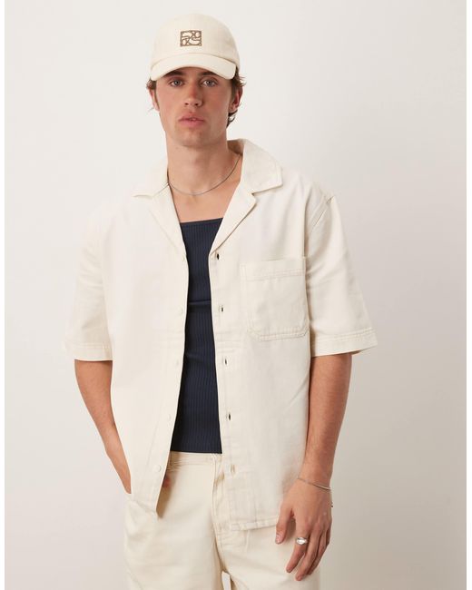 Mango – kurzärmliges hemd aus baumwolle im denim-look in Natural für Herren