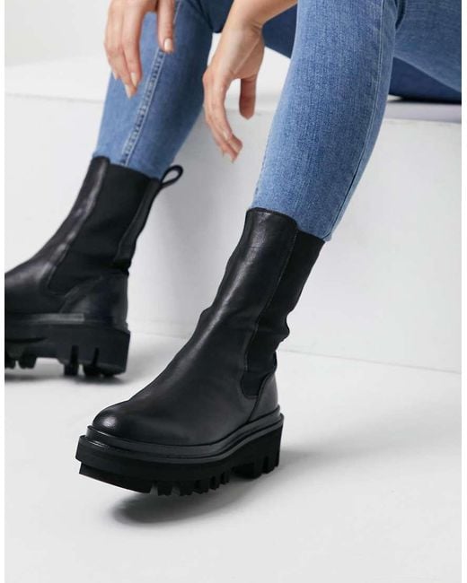 AllSaints Black Billie Tall Chunky Leather Chelsea Boots