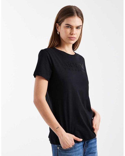 ARMANI EXCHANGE Black Diamante Logo T-shirt