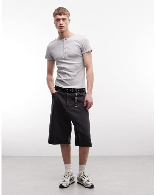 Collusion Gray Rib Muscle Short Sleeve Henley T-Shirt Top for men