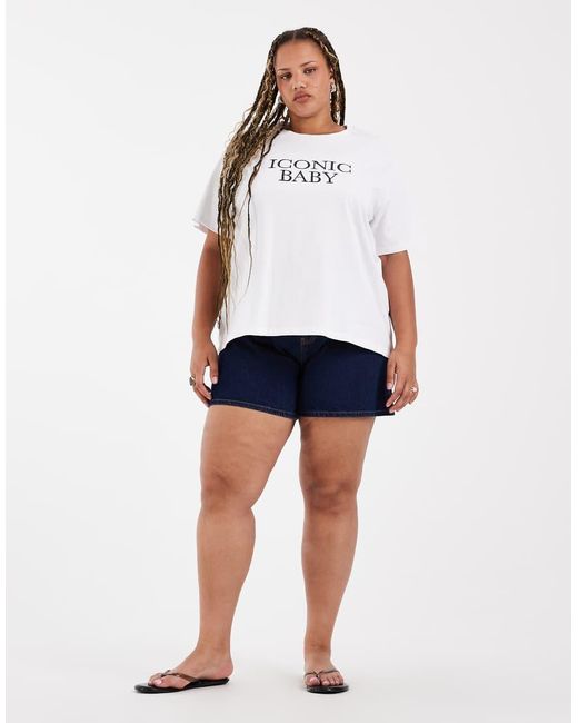 ASOS White Asos Design Curve Longline Heavyweight T-shirt With Iconic Slogan