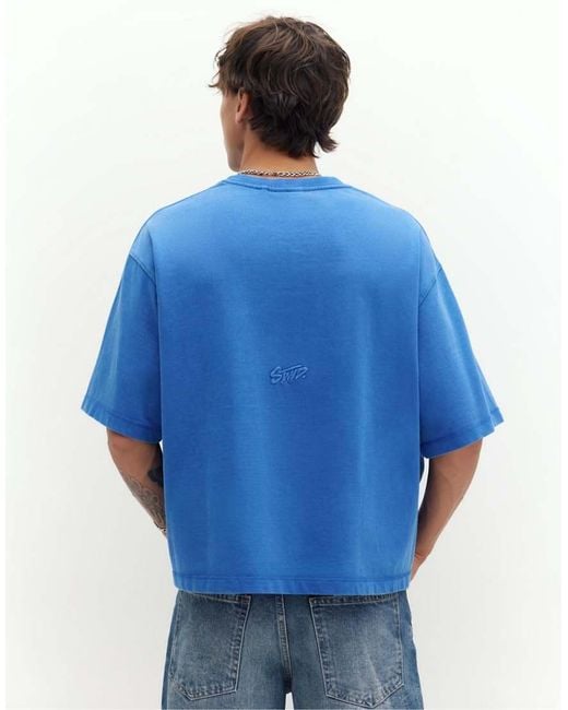 Pull&Bear Blue Stwd Boxy Oversized T-shirt for men