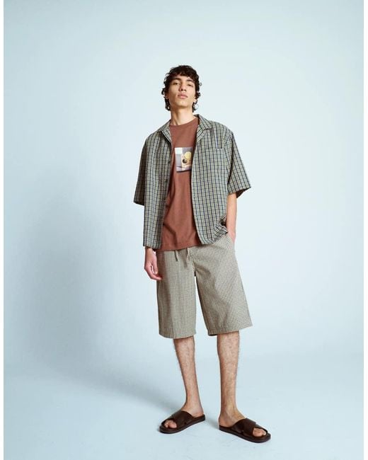 Topman Blue Jort Cheesecloth Check Short for men
