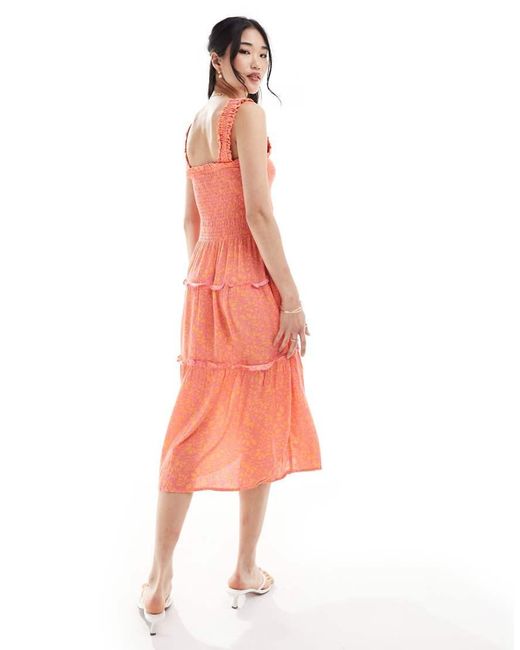 Vero Moda Pink Shirred Cami Midi Dress