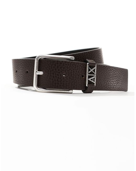 Armani Exchange Brown Metal Logo Leather Belt for men