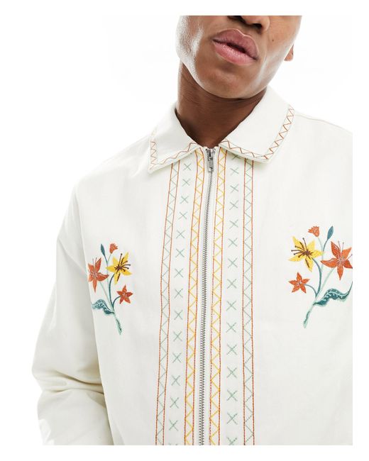 ASOS White Cropped Harrington Jacket With Embroidery for men
