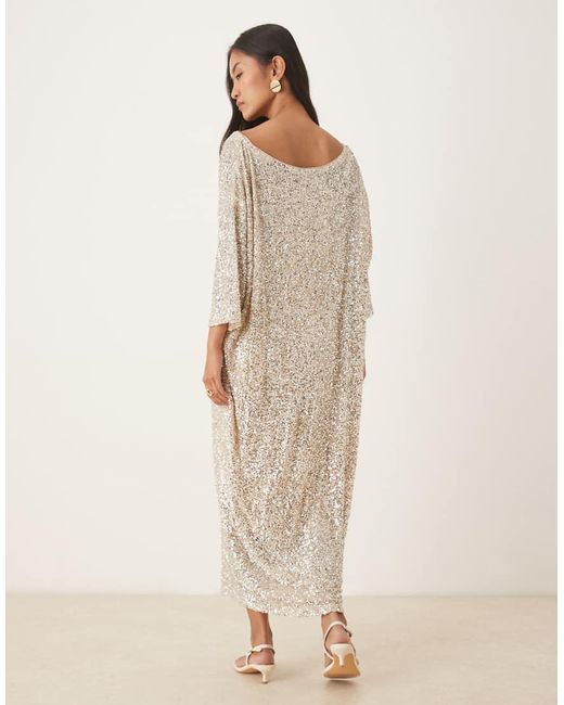 Never Fully Dressed Natural Sequin T-shirt Maxi Dress