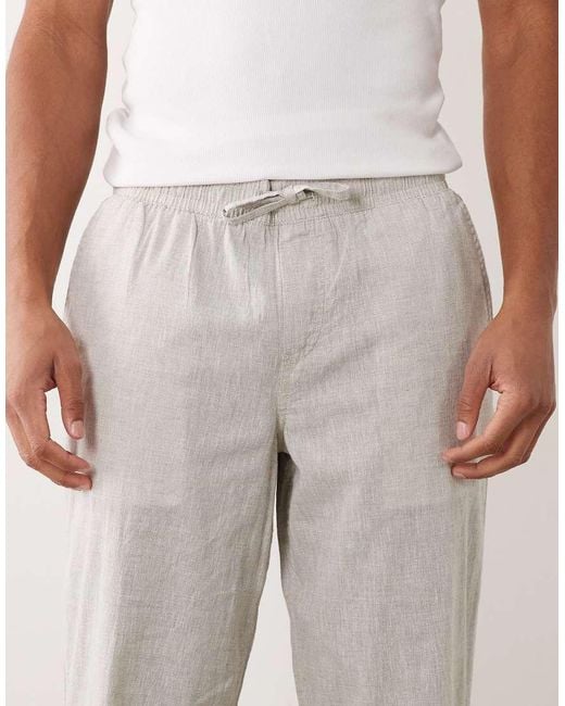 Jack & Jones Natural Loose Linen Mix Drawstring Trousers for men