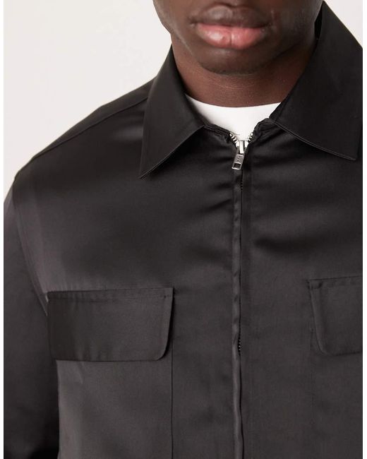 ASOS Black Overshirt With Patch Pockets for men