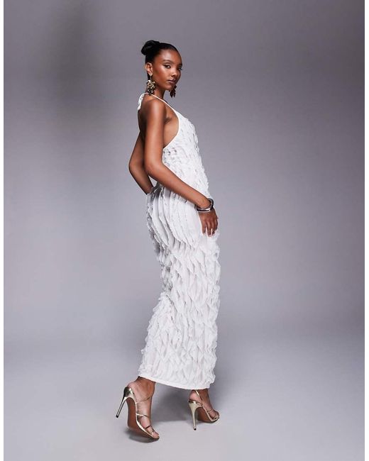 Public Desire White Ruffle Detail Halter Neck Maxi Dress Cream