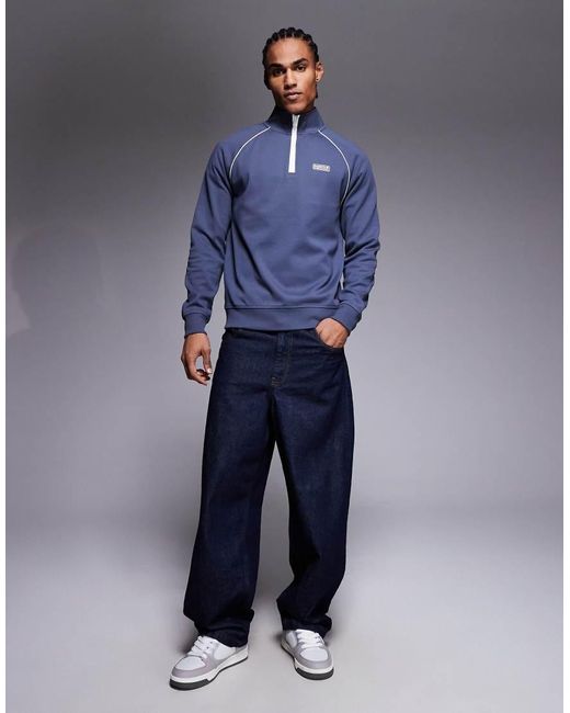 Barbour Blue Markford Half Zip Logo Sweatshirt for men