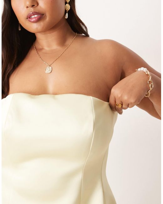 ASOS Natural Asos Design Curve Premium Structured Satin Peplum Hem Bandeau Top