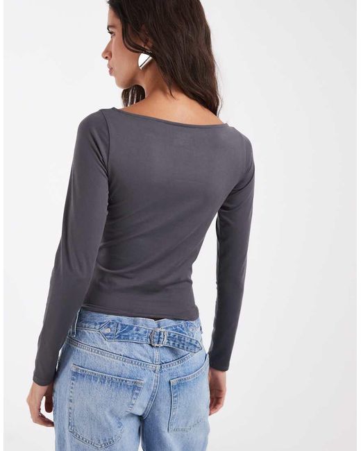 Hollister Blue Seamless Long Sleeve Slash Neck Top