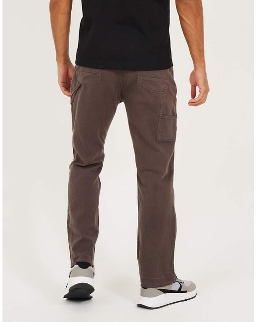 Brave Soul Black Cotton Twill Carpenter Trousers With Raw Hem for men