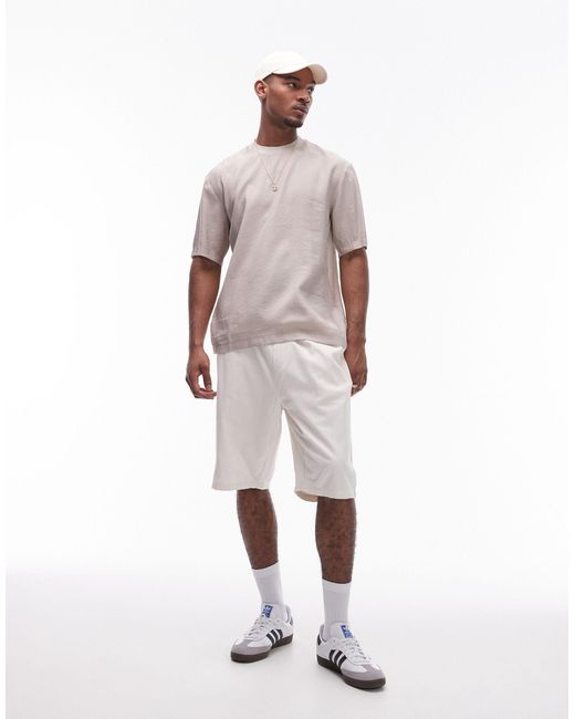 T-shirt oversize écru con maniche di media lunghezza di Topman in White da Uomo