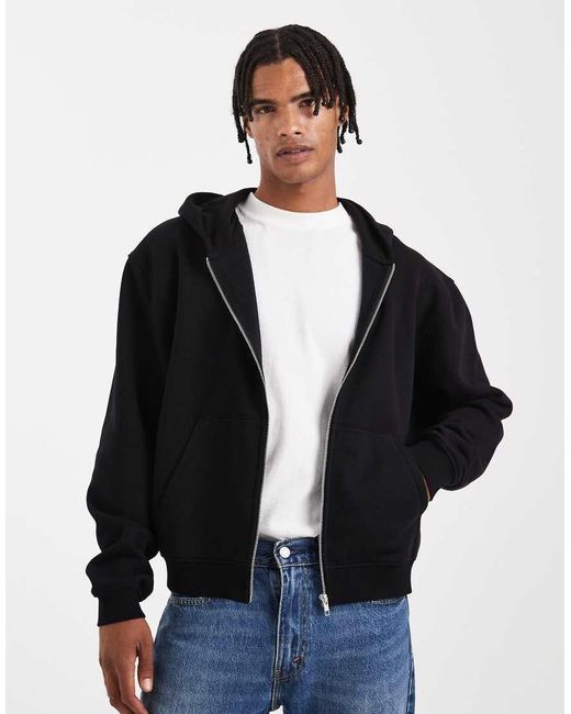 Felpa Basic Nera Squadrata E Comoda Con Cappuccio E Zip di ASOS in Black da Uomo