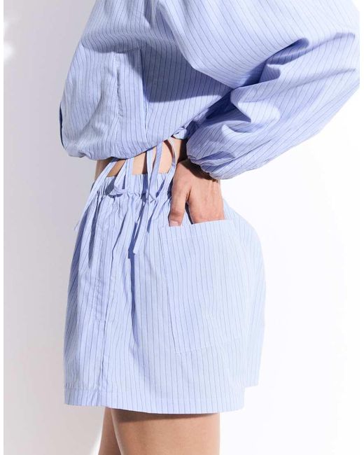 CERNUCCI Blue Nylon Stripe Pull-on Shorts Co-ord