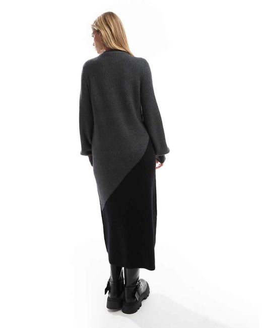 Object Gray Colourblock Knitted Maxi Dress