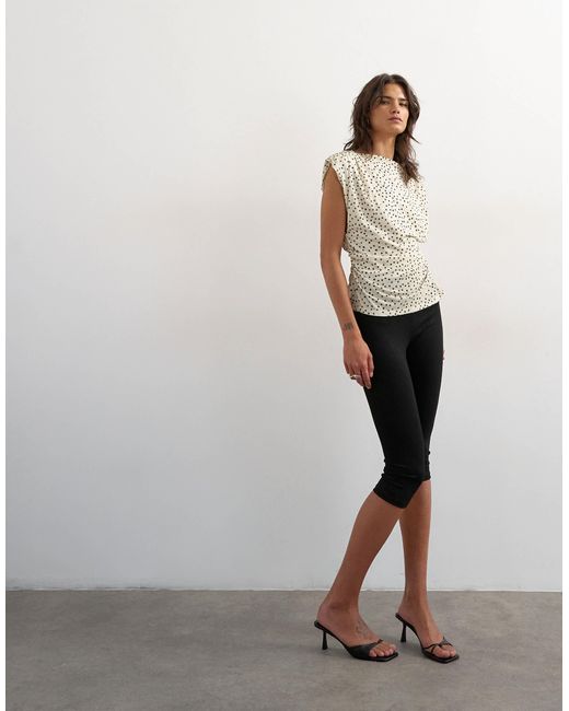 TOPSHOP Black Polka Dot Drape Back Top