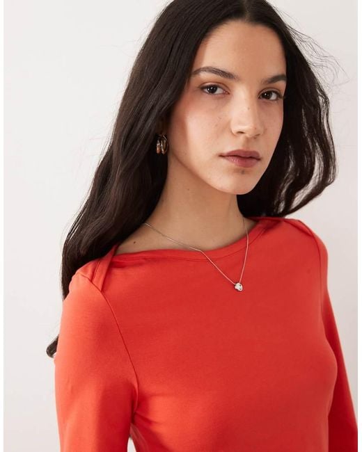 ASOS Red 3/4 Sleeve Top With Boat Neck