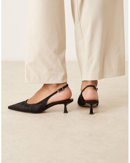 ASOS Natural Serenity Ruched Slingback Kitten Heel Shoes